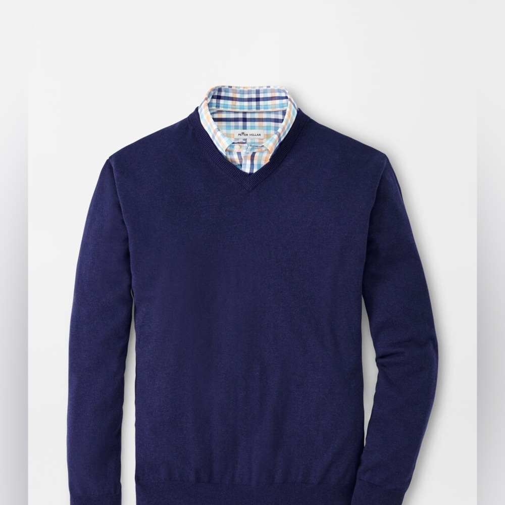 Peter Millar Soft V-neck Cotton/Cashmere Blend Sweater Blue XL old money